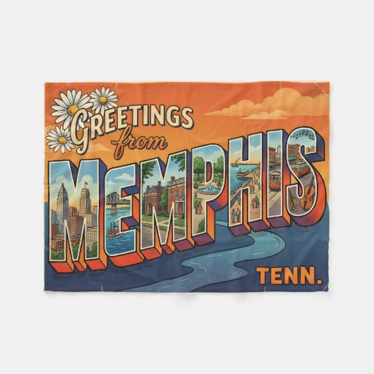 Memphis Tennessee Vintage Reise Fleecedecke (Vorderseite (Horizontal))