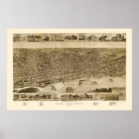 Memphis, TN Panorama Karte - 1887 Poster (Vorne)