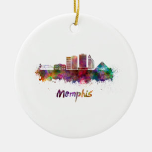 Memphis V2 skyline im Watercolor Keramik Ornament