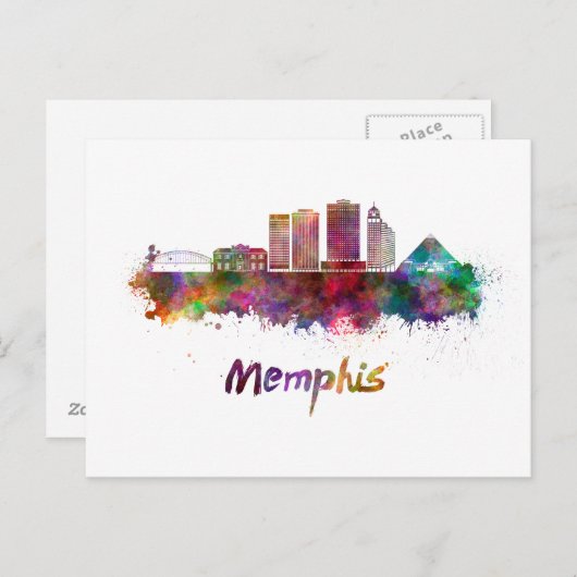 Memphis V2 skyline im Watercolor Postkarte (Vorne/Hinten)
