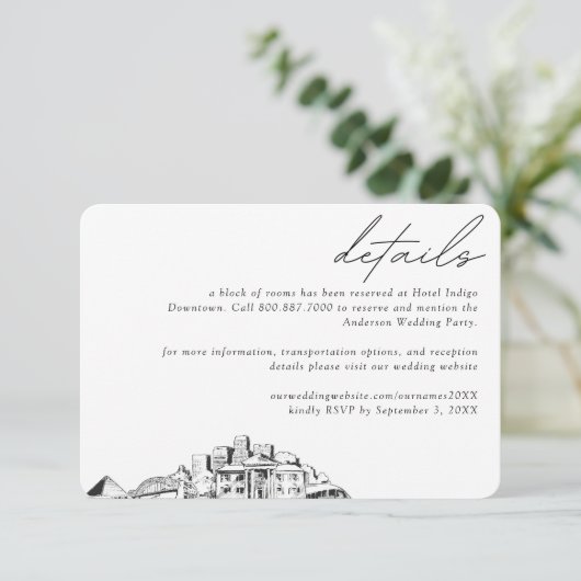 Memphis Wedding Hotel Zimmerblockdetails Begleitkarte (Stehend Vorderseite)