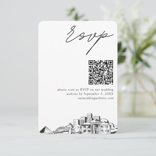 Memphis Wedding RSVP QR Code Small Begleitkarte (Stehend Vorderseite)