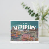 Memphis Wedding Save the Date Retro Skyline Postkarte (Stehend Vorderseite)