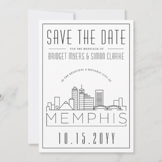 Memphis Wedding | Stilisierte Skyline Save the Dat Einladung (Vorderseite)