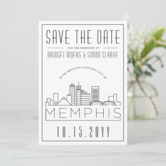Memphis Wedding | Stilisierte Skyline Save the Dat Einladung (Stehend Vorderseite)