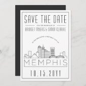 Memphis Wedding | Stilisierte Skyline Save the Dat Einladung (Vorne/Hinten)