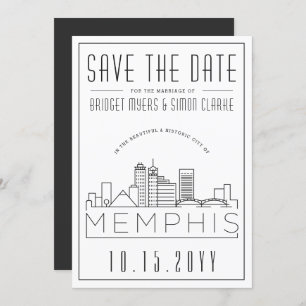 Memphis Wedding   Stilisierte Skyline Save the Dat Einladung