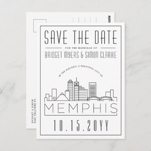 Memphis Wedding | Stilisierte Skyline Save the Dat Postkarte (Vorne/Hinten)