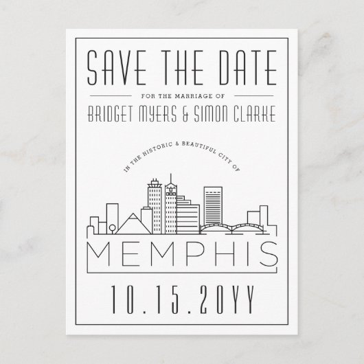 Memphis Wedding | Stilisierte Skyline Save the Dat Postkarte (Vorderseite)