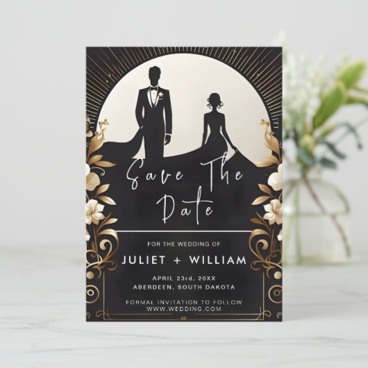 Men Adult Tuxedo Fett Schwarze Krawatte Hochzeit Save The Date (Stehend Vorderseite)