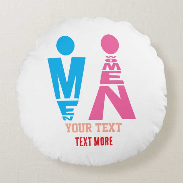 Men and Women Typography Icon Design Rundes Kissen (Vorderseite)