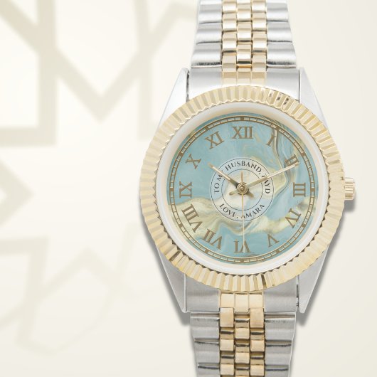 Men Aqua Marmor Roman Numeral Watch - Eid Gift Armbanduhr