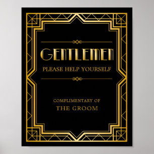 Men Bathroom Basket Wedding Sign Gatsby Art Deco Poster