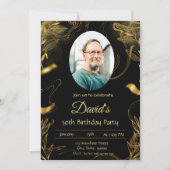 Men Black Gold Leaf 50. Geburtstag Einladung (Vorderseite)