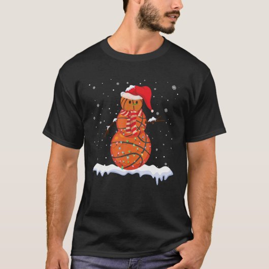 Men Boys Basketball Snowman Christmas Pajama Sport T-Shirt (Vorderseite)