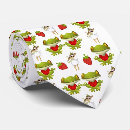 Men Designer Frogs Chicken Strawberry Krawatte (Gerollt)