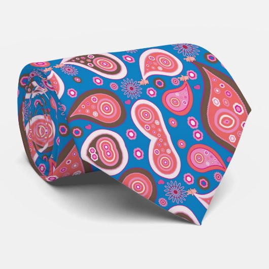 Men Designer Krawatte Blue Pink Paisley (Gerollt)