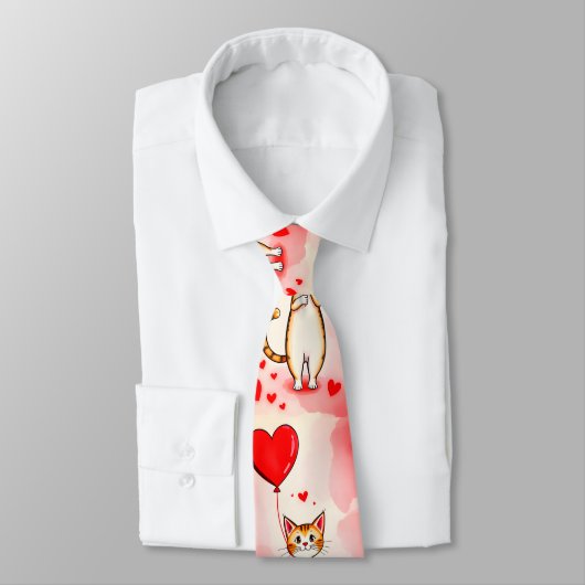 Men Designer Ties Cat Red Hearts Krawatte (Gebunden)