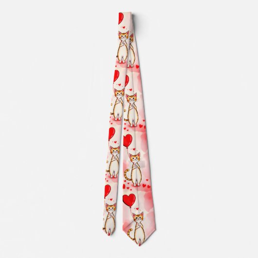 Men Designer Ties Cat Red Hearts Krawatte (Rückseite)