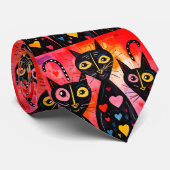 Men Designer Ties Cat Red Hearts Krawatte (Gerollt)