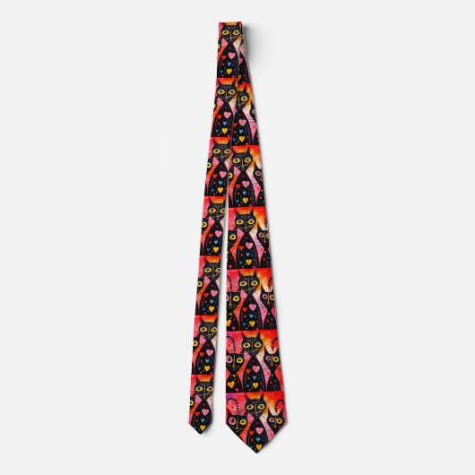 Men Designer Ties Cat Red Hearts Krawatte (Rückseite)