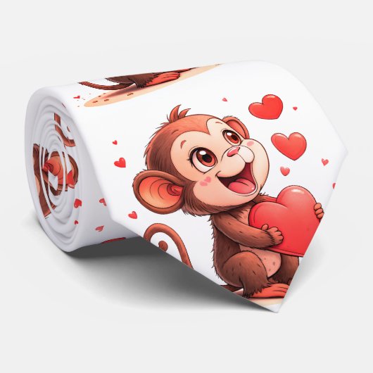 Men Designer Ties Monkey Red Hearts Krawatte (Gerollt)