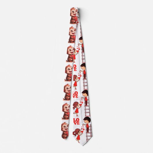 Men Designer Ties Monkey Red Hearts Krawatte (Rückseite)