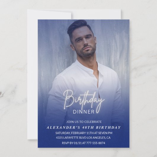 Men Dinner Foto Navy 48. Geburtstag Einladung (Vorderseite)