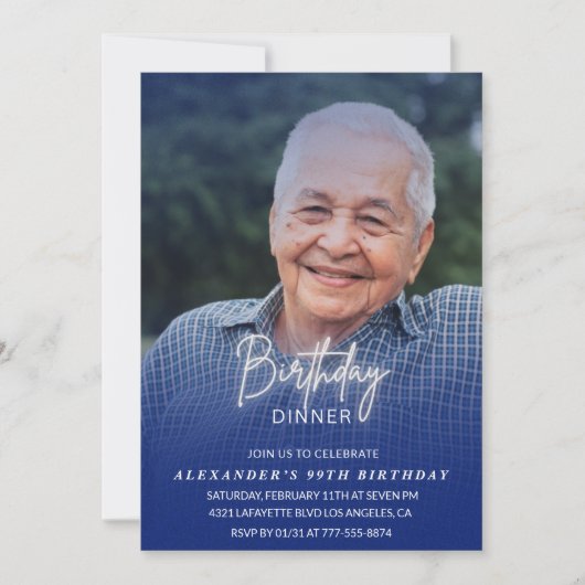 Men Dinner Foto Navy 99. Geburtstag Einladung (Vorderseite)