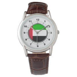 Men Emirates Flag Classic Brown Leather Watch Armbanduhr