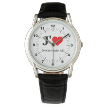 Men I Heart Classic Black Leather Strap Watch