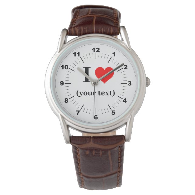 Men I Heart Classic Brown Leather Strap Watch Armbanduhr (Vorderseite)