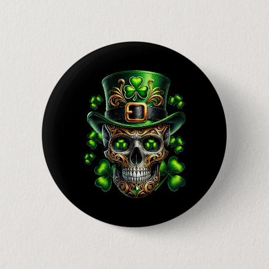 Men Irish Skull Shamrock Leprechaun Ireland St Pat Button (Vorderseite)