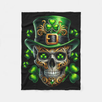 Men Irish Skull Shamrock Leprechaun Ireland St Pat Fleecedecke