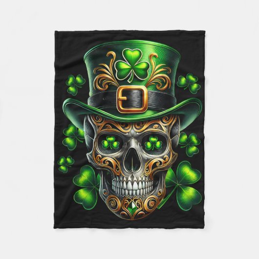 Men Irish Skull Shamrock Leprechaun Ireland St Pat Fleecedecke (Vorderseite)