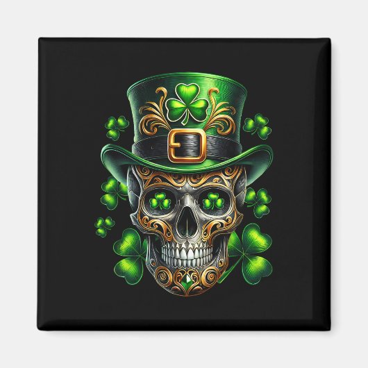 Men Irish Skull Shamrock Leprechaun Ireland St Pat Magnet (Vorne)