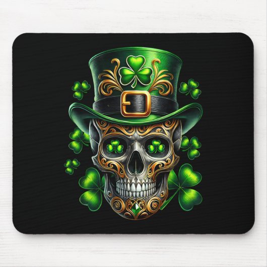 Men Irish Skull Shamrock Leprechaun Ireland St Pat Mousepad (Vorne)