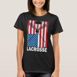Men Lacrosse American Flag Lax Helmet Sticks 4th O T-Shirt