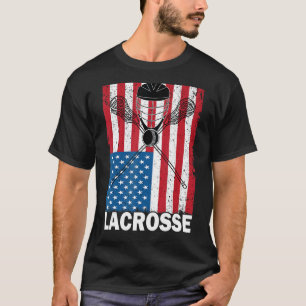 Men Lacrosse American Flag Lax Helmet Sticks 4th O T-Shirt