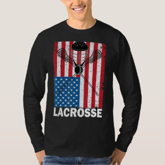 Men Lacrosse American Flag Lax Helmet Sticks 4th O T-Shirt