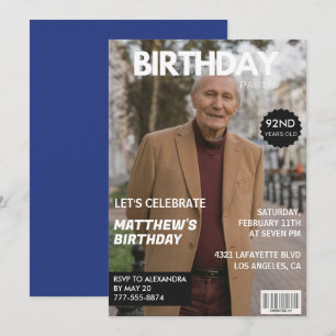 Men Magazine Navy Blue Foto 92. Geburtstag Einladung