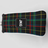 Men Mit Monogramm, moderner Black Green Kariert Ka Golf Headcover (Vorderseite)