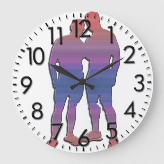 Men Posing Clock Große Wanduhr (Vorderseite)