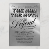Men’s Milestone Birthday Party, Silver Metal Look, Einladung (Vorderseite)