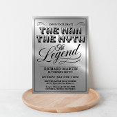 Men’s Milestone Birthday Party, Silver Metal Look, Einladung