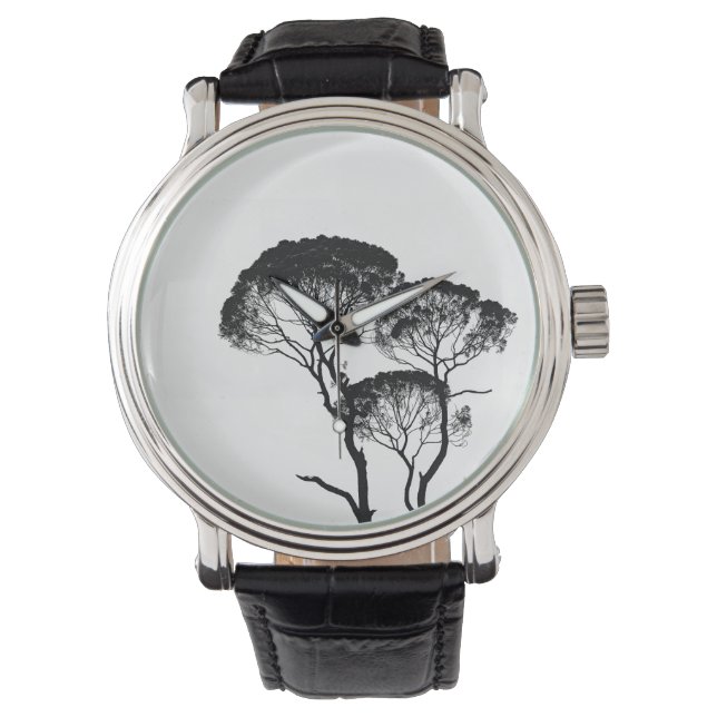 Men’s Vintage Black Leather Strap Watch Armbanduhr (Vorderseite)