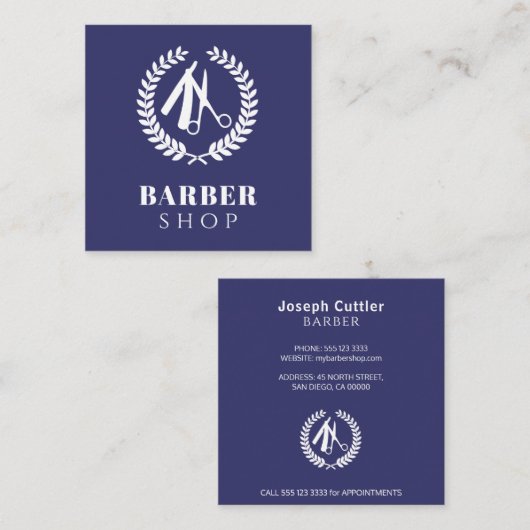 Men salon Logo einfach moderne Marine Quadratische Visitenkarte (Vorne/Hinten)