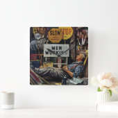 Men Working Quadratische Wanduhr (Zuhause)