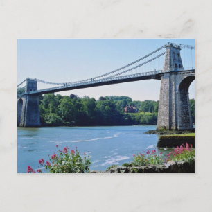 Menai Bridge, Gwynedd, North Wales Blume Postkarte