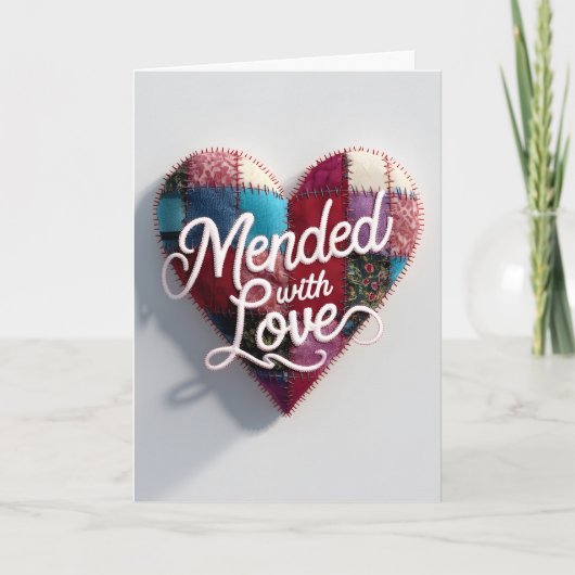 Mended with Love Greeting Card – Patchwork Heart Karte (Vorderseite)